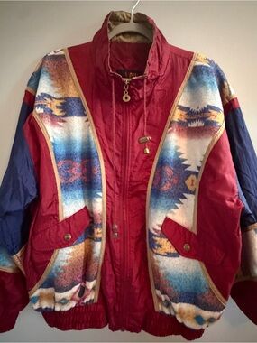 Vintage New York Classics Southwestern Fleece Trim Windbreaker Jacket Size Large